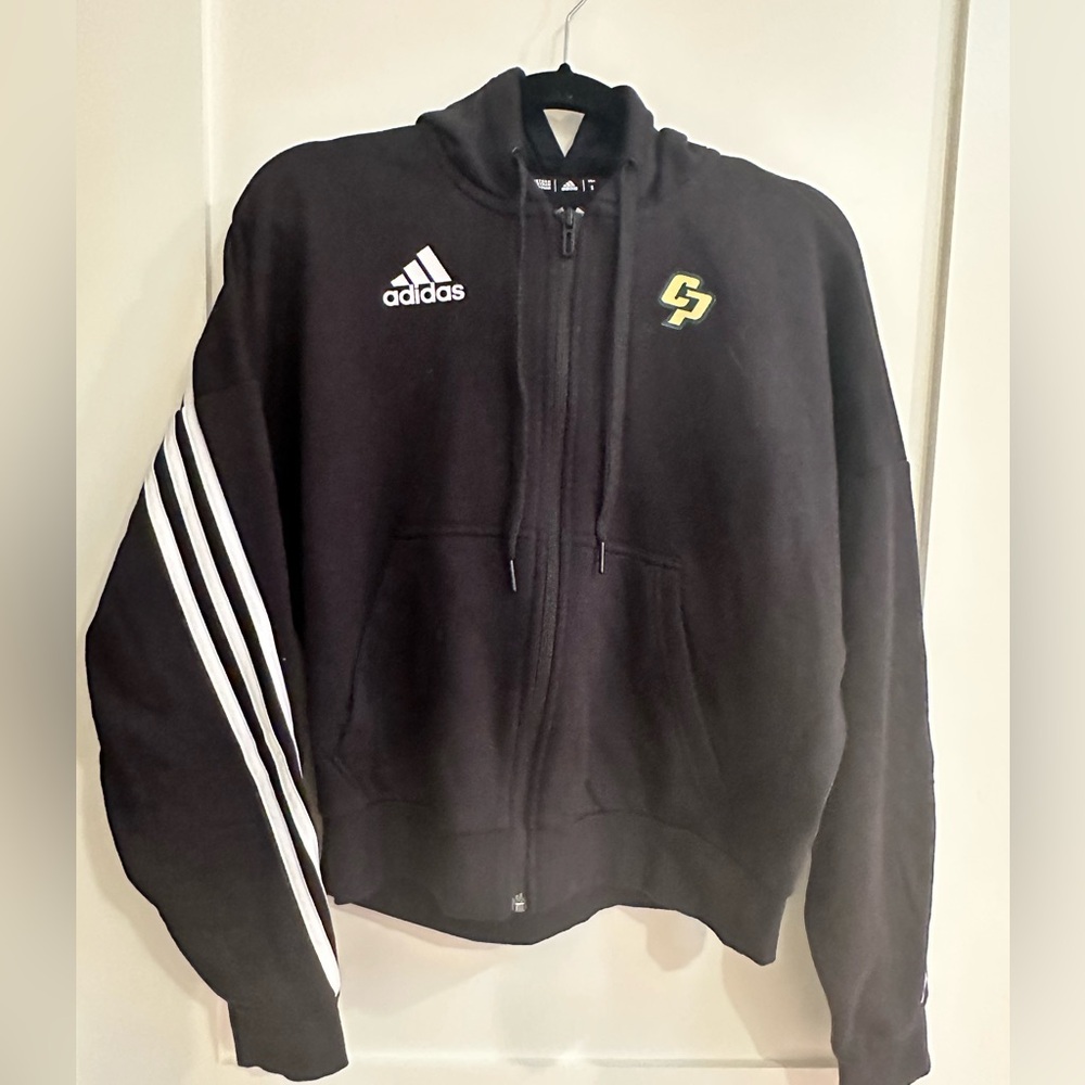 Adidas CalPoly Black Zip-Up Hoodie with White Stripes